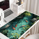 Large koi patterned desk mat, sewn edge gaming mouse mat with beautiful natural scenery, durable and smooth surface, suitable fo