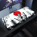Japanese Samurai Desk Mat . Black and White Gaming keyboard mat large Oni Samurai extended deskpad Ghost of Tsushima Mousepad