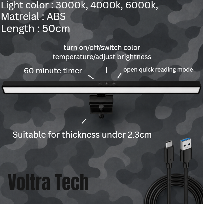 RGB Monitor Light Bar 50cm Rectangular — Eye Protection, Dimming, Gaming & Work
