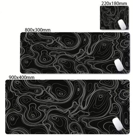 Matte Black And White Strata Liquid Gaming Mousepad Natural Non-Slip Base Multiple Sizes