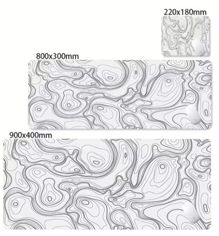 Matte Black And White Strata Liquid Gaming Mousepad Natural Non-Slip Base Multiple Sizes