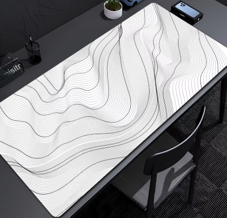 Matte Black And White Strata Liquid Gaming Mousepad Natural Non-Slip Base Multiple Sizes