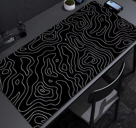 Matte Black And White Strata Liquid Gaming Mousepad Natural Non-Slip Base Multiple Sizes
