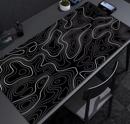 Matte Black And White Strata Liquid Gaming Mousepad Natural Non-Slip Base Multiple Sizes