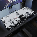 Japanese Samurai Desk Mat . Black and White Gaming keyboard mat large Oni Samurai extended deskpad Ghost of Tsushima Mousepad